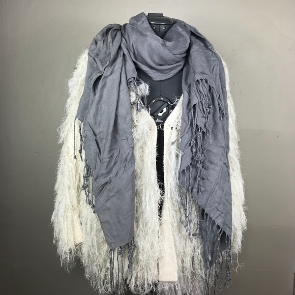 Grey Gray Long Blanket Warm Fall Tassel Scarf - Picture 1 of 5